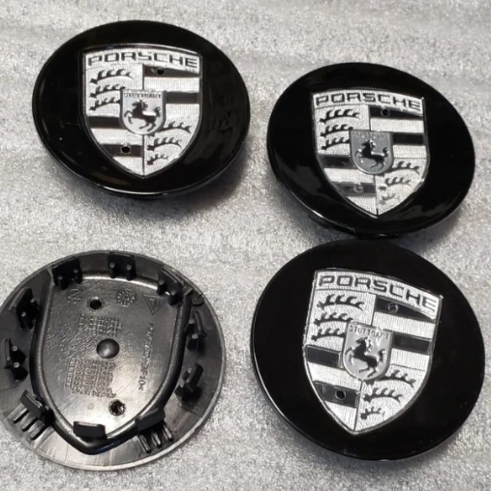 4 Black Silver 65MM Porsche Wheel Rims Center Caps Porsc…# 95B601150A